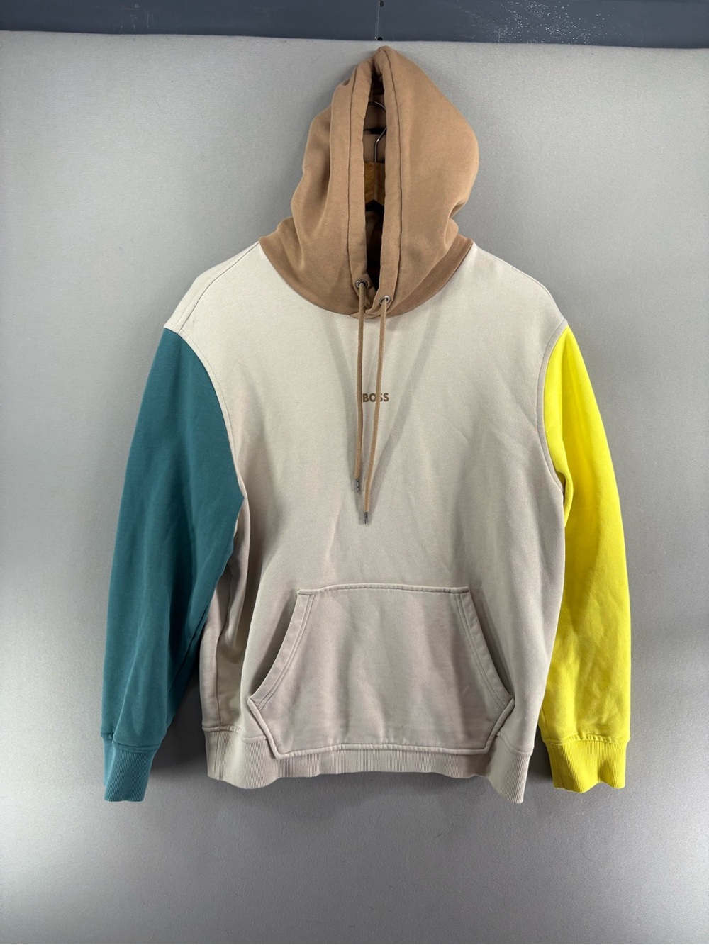 Boss Men Hoodie Size Medium Color Block Pullover Small Logo
